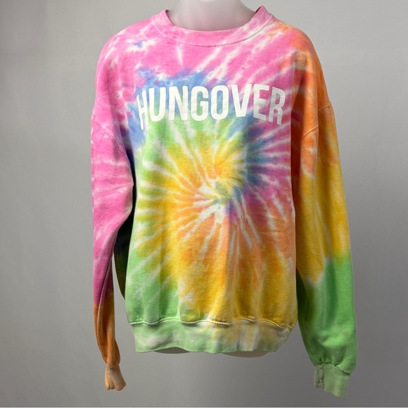 Colortone Tops - Colortone Tie Dye “Hungover” Graphic Sweatshirt Rainbow Large